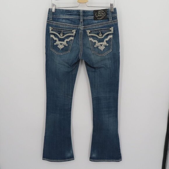 Studio 5 Skinny Bootcut Womens 28x33 Rhinestone Studded Embroidered Denim Jeans - Picture 5 of 15